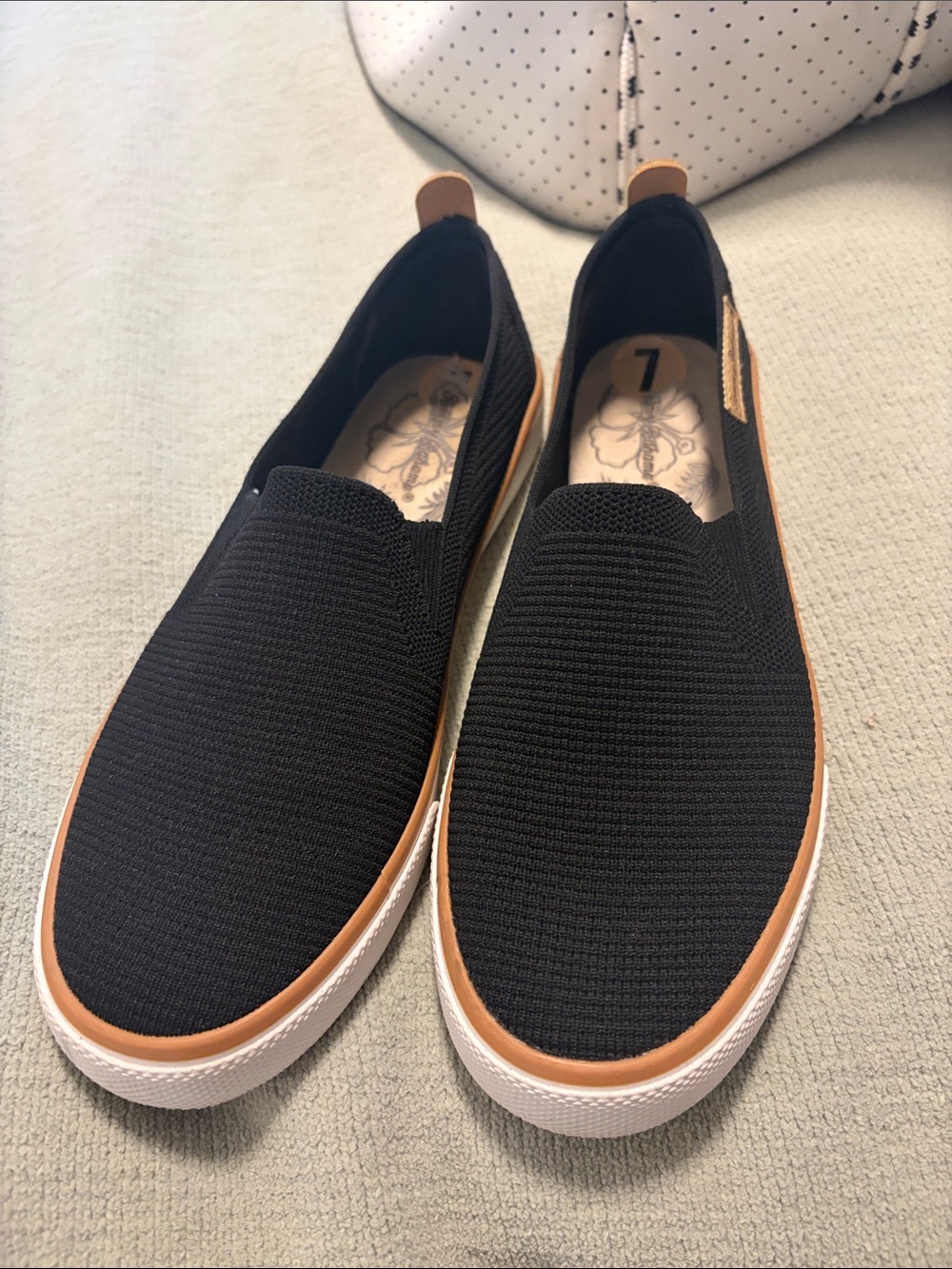 Tommy Bahama Black Knit Slip-On with Tan Trim